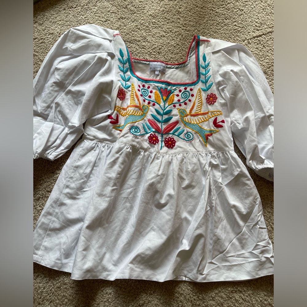 Mi Golondrina White Blouse with Colorful Embroidery Blouse